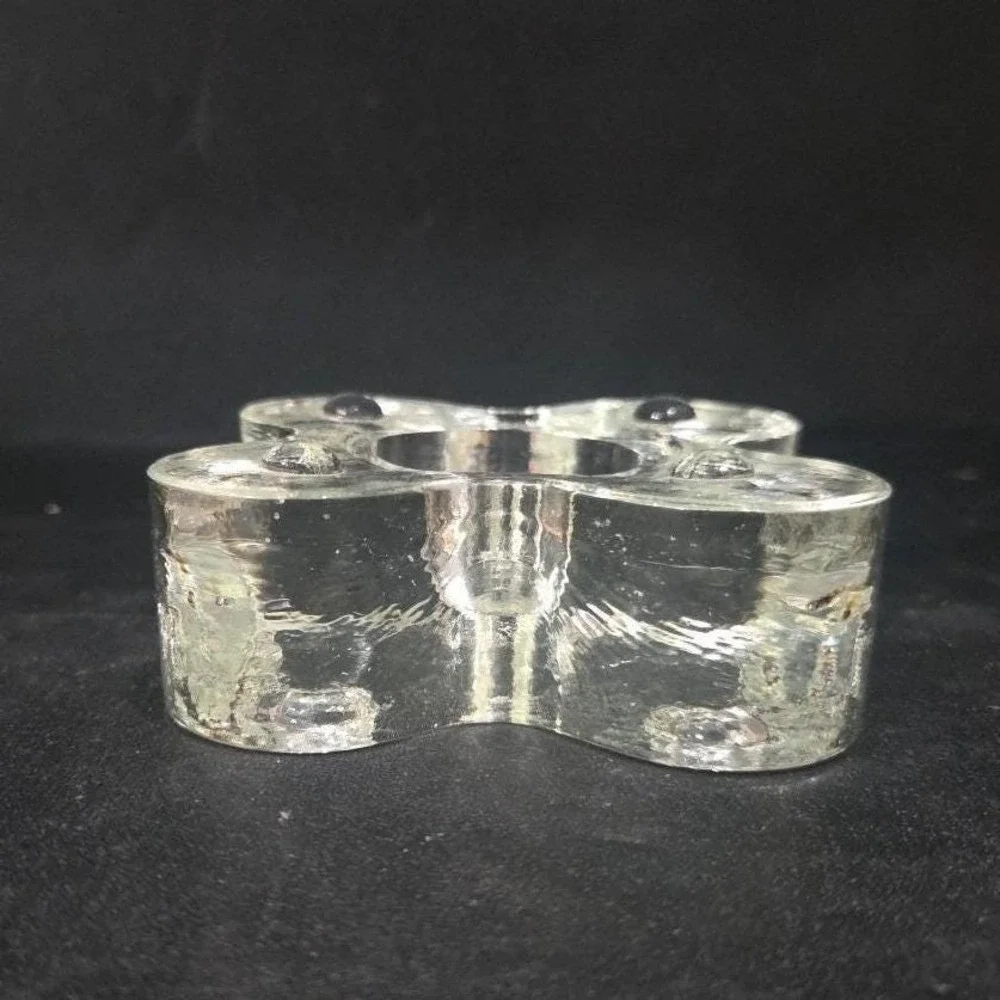 Blenko Mid Century‎ Candle Holder, Handmade Clear Art Glass, Vintage Home Decor